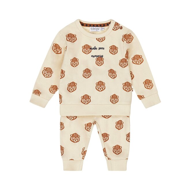 Dirkje boys baby set jumper trousers sand colour bear