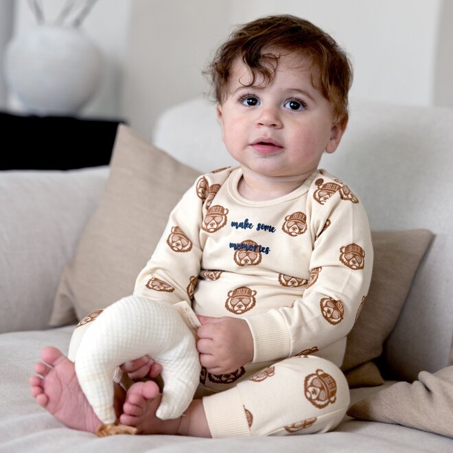 Dirkje jongens baby set sweater broek zandkleur beer