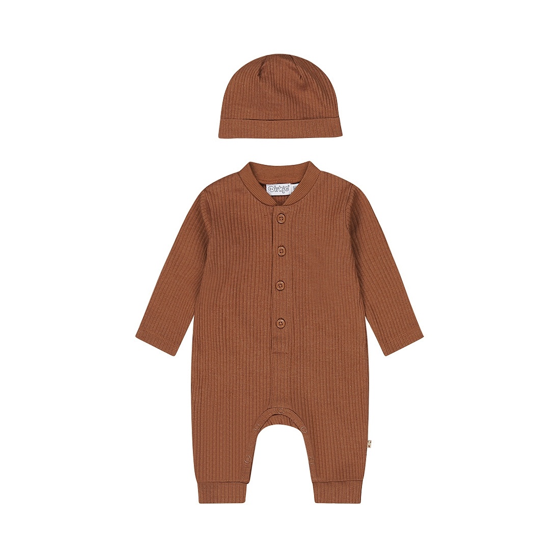 Dirkje jongens baby set boxpakje mutsje donkerbruin rib Dirkje