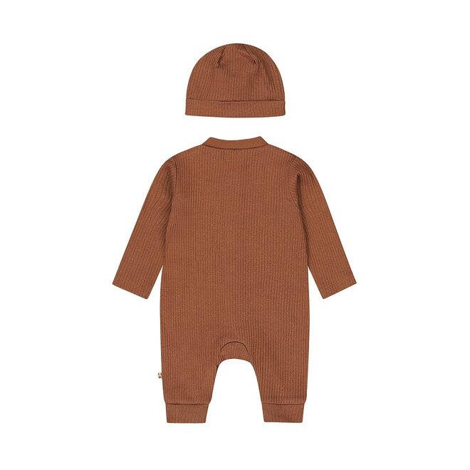 Dirkje boys baby set box suit hat dark brown rib