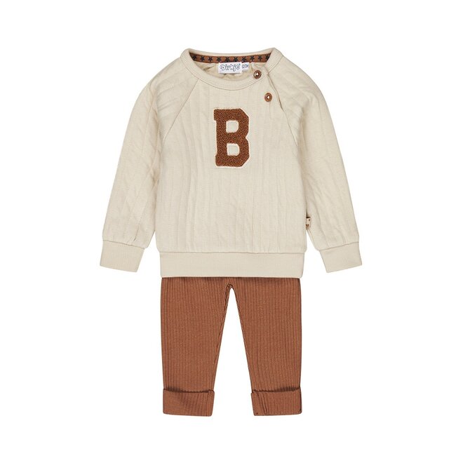 Dirkje jongens baby set sweater broek zandkleur donkerbruin