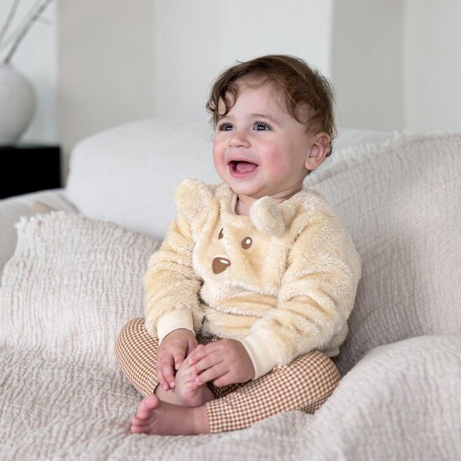 Dirkje jongens sweater zandkleur teddy beertje