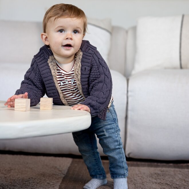 Dirkje boys cardigan grey knitted buttons high collar