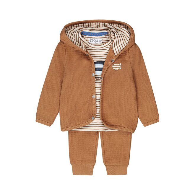 Dirkje boys baby set shirt cardigan trousers brown striped