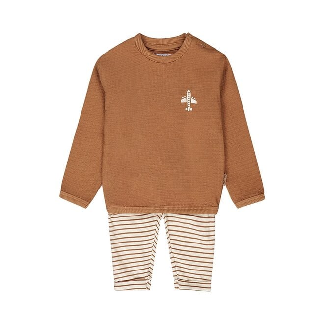 Dirkje jongens baby set longsleeve broek bruin gestreept