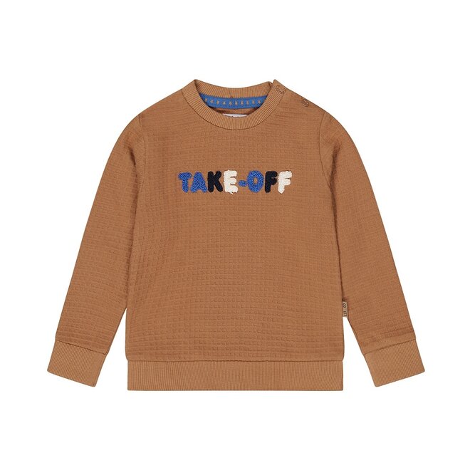 Dirkje boys jumper brown waffle fabric teddy details