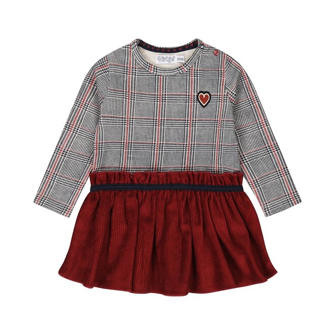 Dirkje girls dress dark red velour checkered