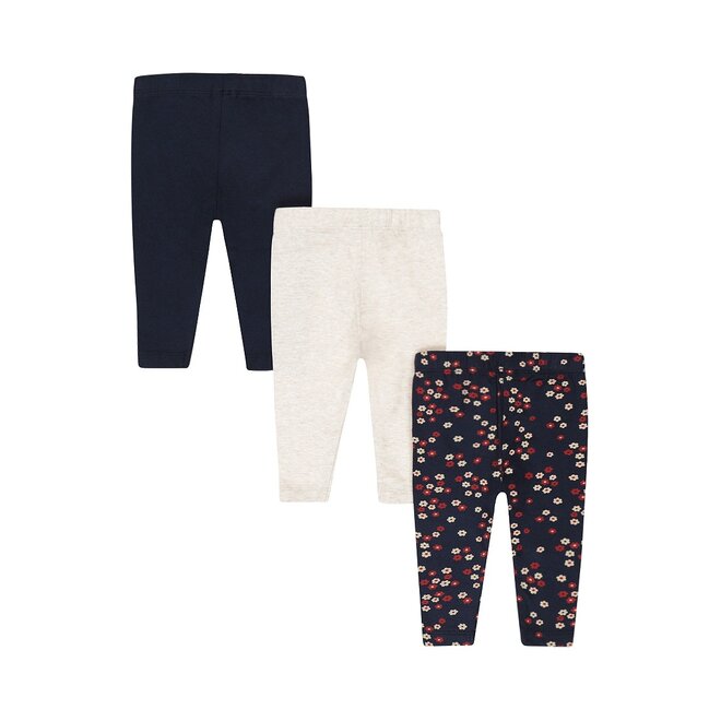 Dirkje meisjes 3 pack legging donkerblauw beigegrijs bloem