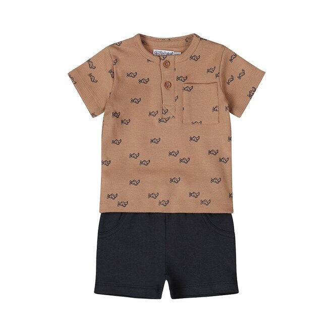 Dirkje boys baby set T-shirt shorts brown dark blue ribbed