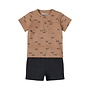 Dirkje jongens baby set T-shirt shorts bruin donkerblauw geribd