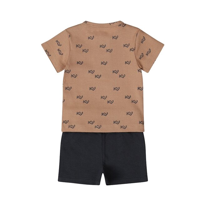 Dirkje boys baby set T-shirt shorts brown dark blue ribbed