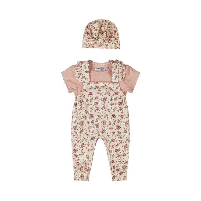 Dirkje girls baby set dungarees T-shirt hat coral pink
