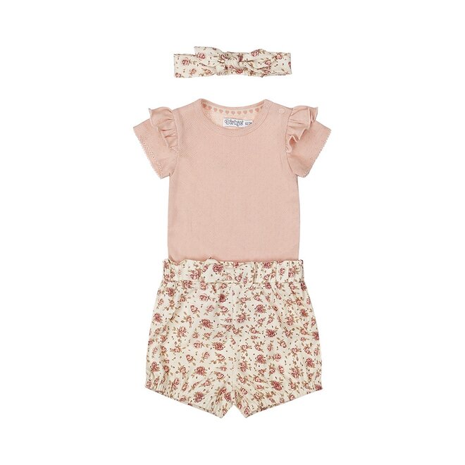 Dirkje Mädchen Baby Set Strampler Shorts Haarband korallenrosa