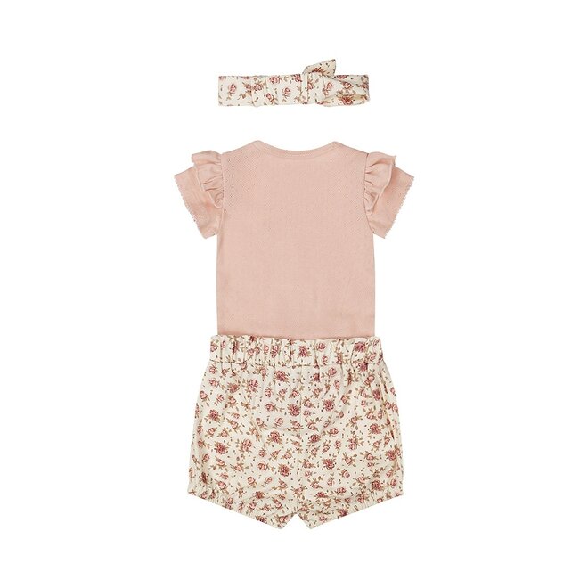 Dirkje girls baby set romper shorts hairband coral pink