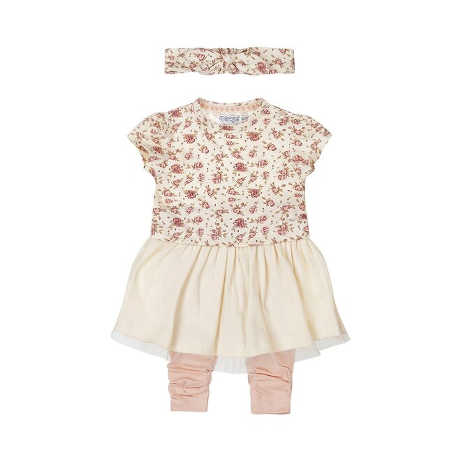 Dirkje Mädchen Baby Set Kleid Leggings Haarband korallenrosa