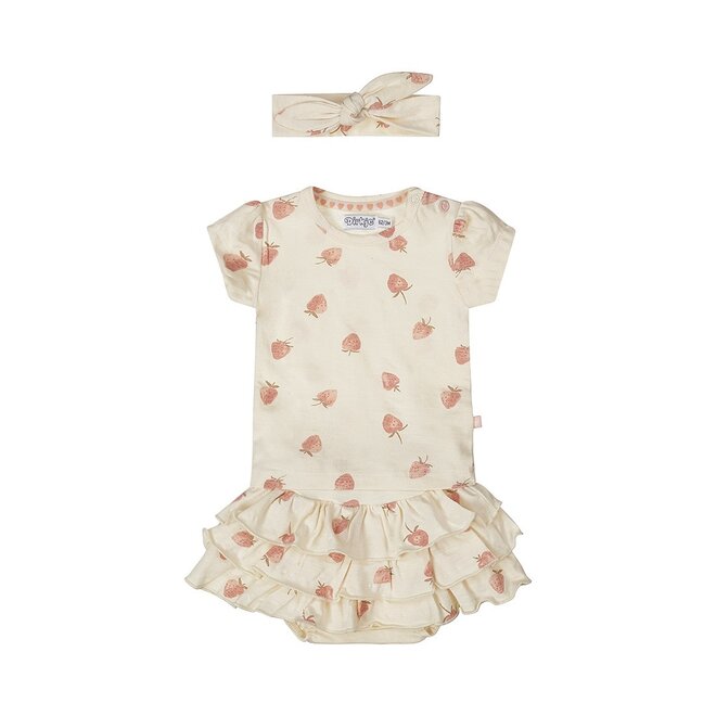Dirkje meisjes baby set T-shirt rokje haarband off white