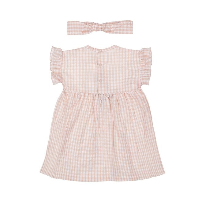 Dirkje Mädchen Kleid kurzarm korallenrosa off white kariert