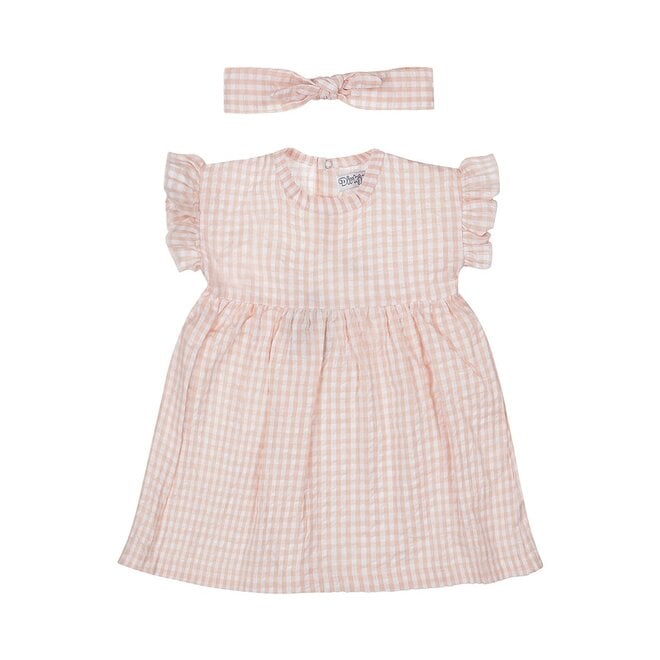 Dirkje Mädchen Kleid kurzarm korallenrosa off white kariert