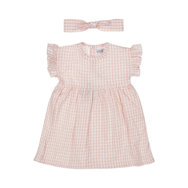 Dirkje Mädchen Kleid kurzarm korallenrosa off white kariert