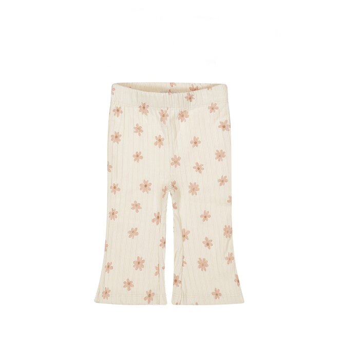 Dirkje meisjes flared broek off white koraalroze bloemetjes