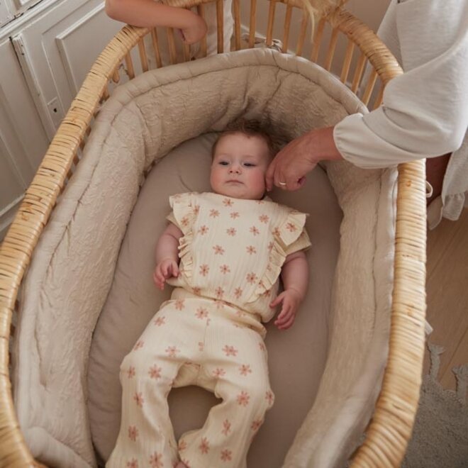 Dirkje girls flared trousers off white coral pink flowers