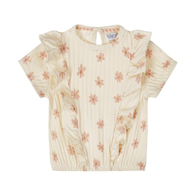 Dirkje meisjes T-shirt off white bloemetjes ruffles