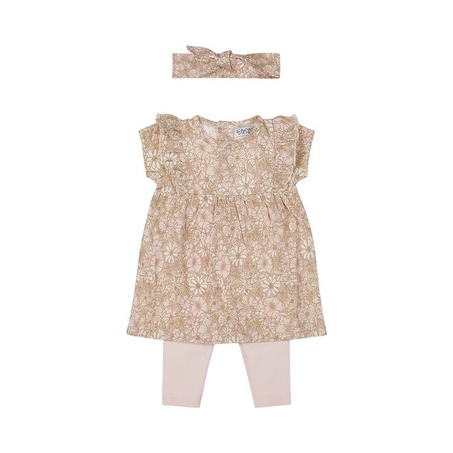 Dirkje meisjes baby set jurk legging haarband lichtroze bloem