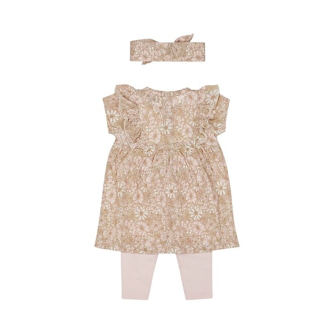Dirkje meisjes baby set jurk legging haarband lichtroze bloem