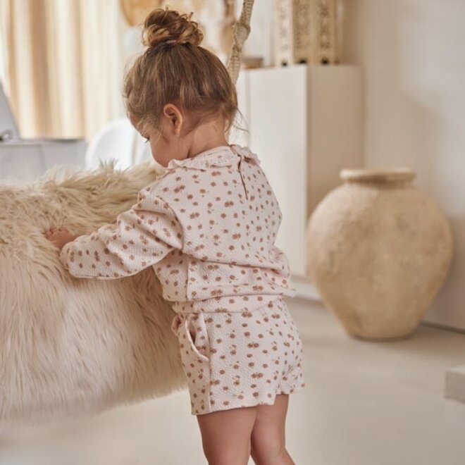 Dirkje meisjes sweater lichtroze bloemetjes kraagje