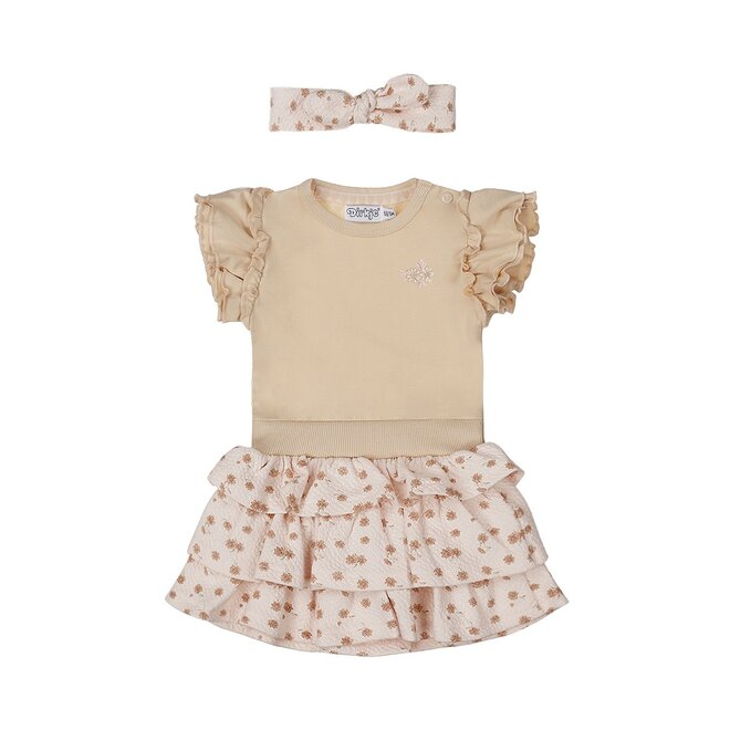 Dirkje girls set dress hairband beige light pink flowers