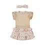 Dirkje Mädchen Set Kleid Haarband beige hellrosa Blumen