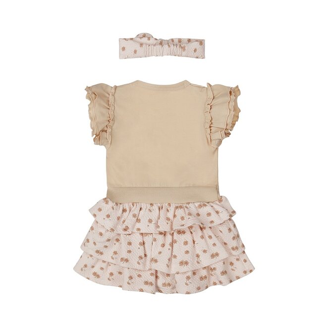 Dirkje Mädchen Set Kleid Haarband beige hellrosa Blumen