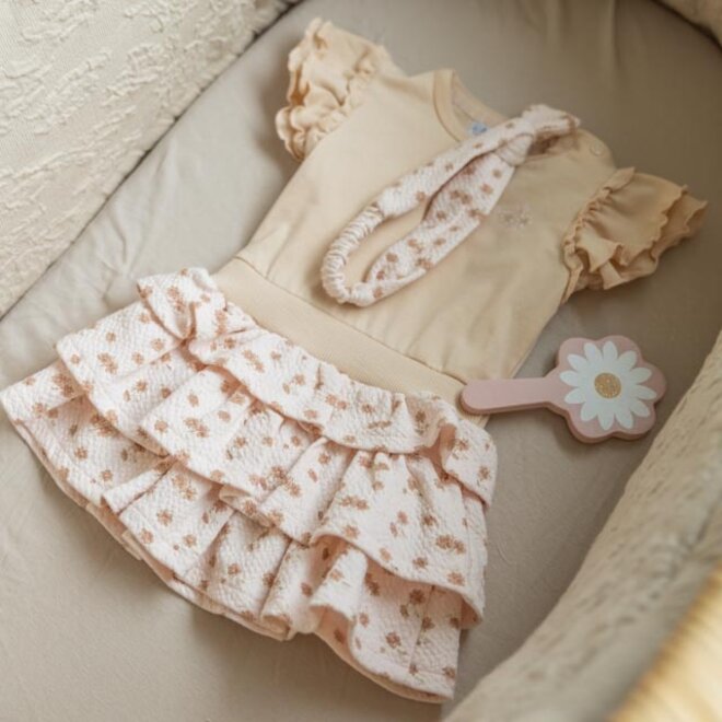 Dirkje Mädchen Set Kleid Haarband beige hellrosa Blumen