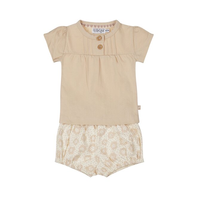 Dirkje Mädchen Baby Set T-shirt Shorts beige Blume
