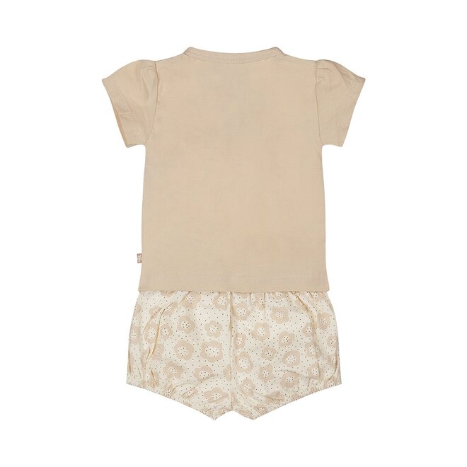 Dirkje meisjes baby set T-shirt shorts beige bloemetjes
