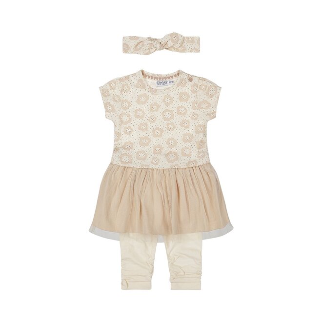 Dirkje Mädchen Baby Set Kleid Leggings Haarband beige Blume