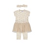 Dirkje Mädchen Baby Set Kleid Leggings Haarband beige Blume