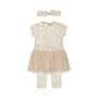 Dirkje meisjes baby set jurk legging haarband beige bloem