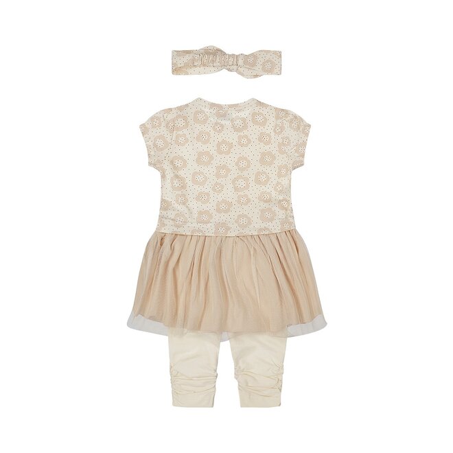 Dirkje Mädchen Baby Set Kleid Leggings Haarband beige Blume