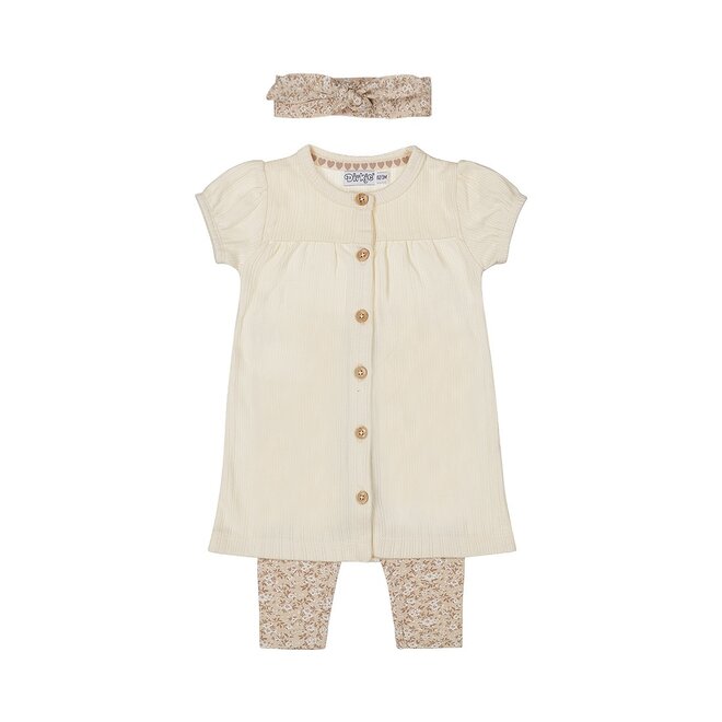 Dirkje girls baby set dress legging hairband beige buttons