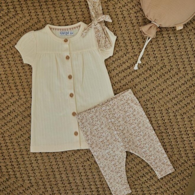 Dirkje meisjes baby set jurk legging haarband beige knoopjes