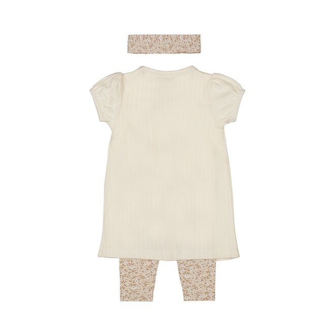 Dirkje meisjes baby set jurk legging haarband beige knoopjes