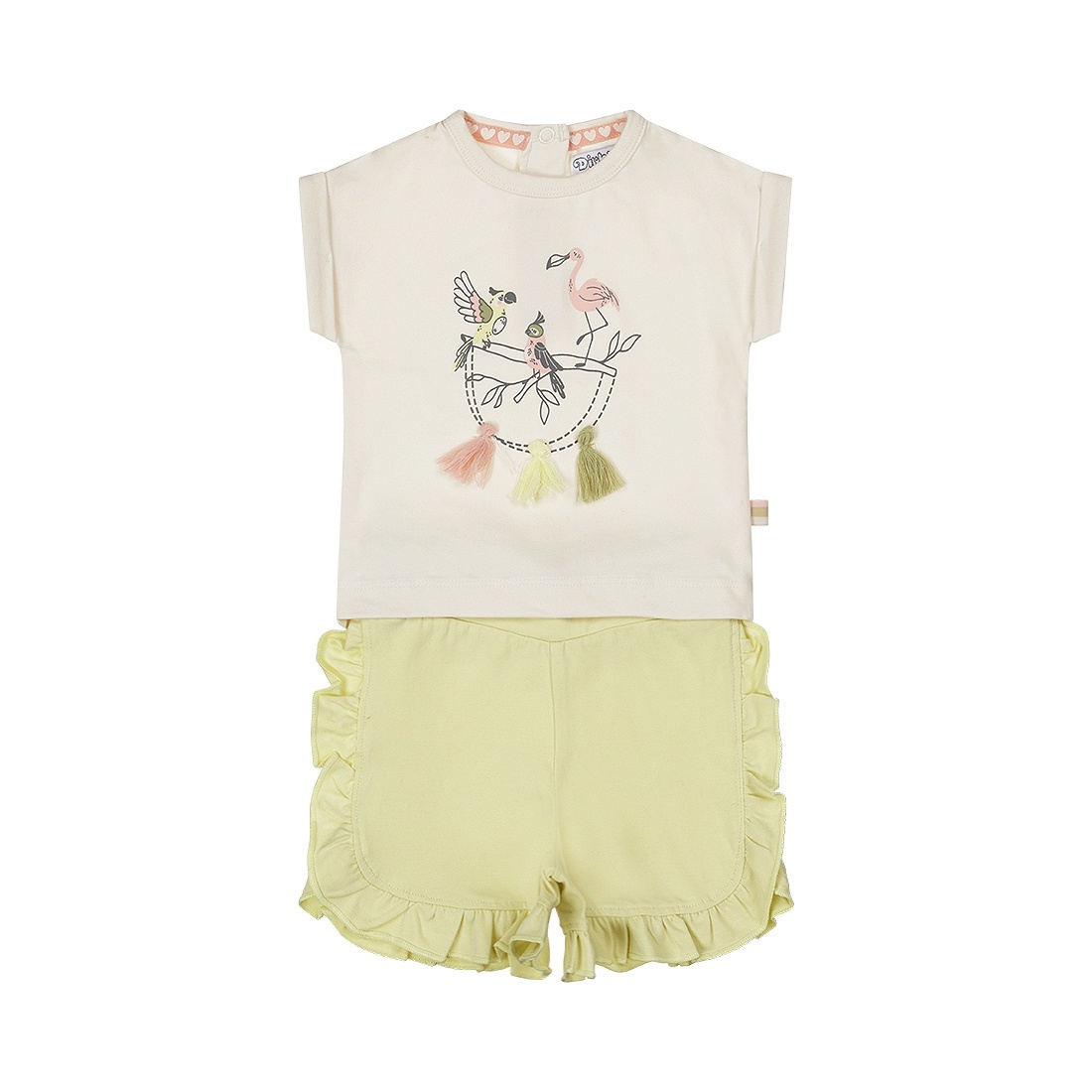 Dirkje meisjes baby set T-shirt shorts zachtgroen vogeltjes