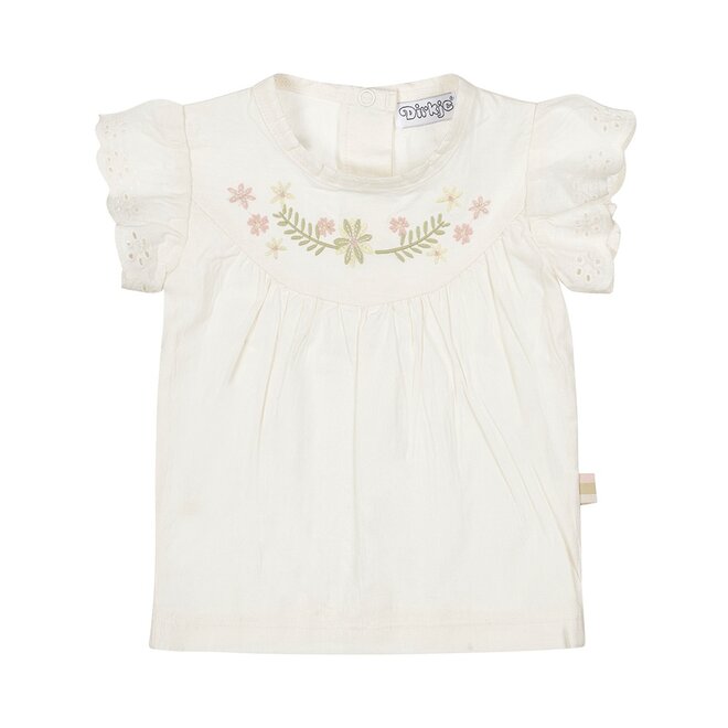 Dirkje meisjes blouse off white geborduurde bloem