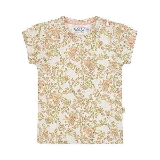 Dirkje meisjes T-shirt off white groen perzikroze bloemen