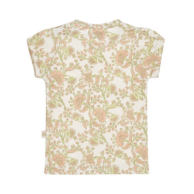 Dirkje girls T-shirt off white green peach pink flowers