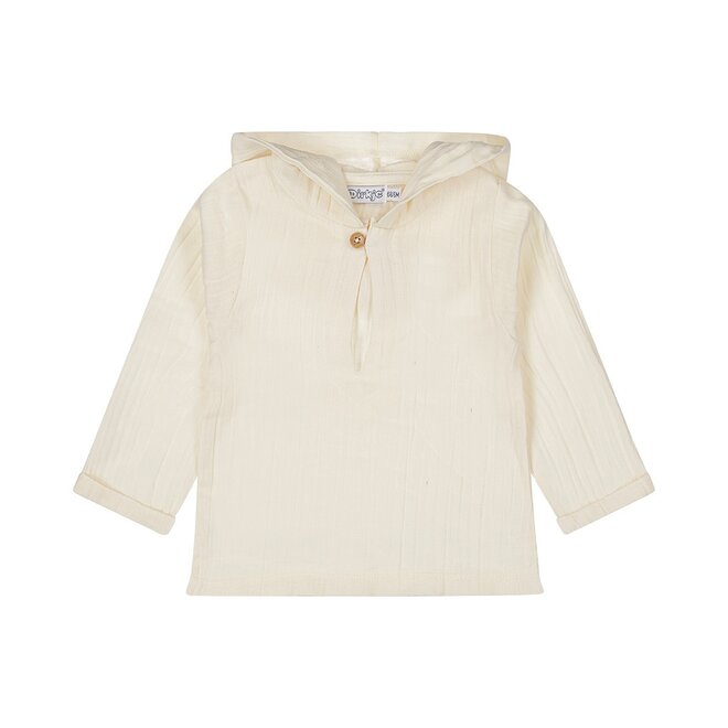 Dirkje jongens blouse met capuchon off white mousseline