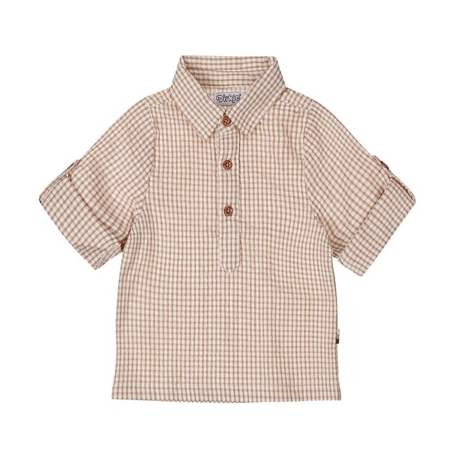 Dirkje jongens blouse bruin off white geruit 100% katoen