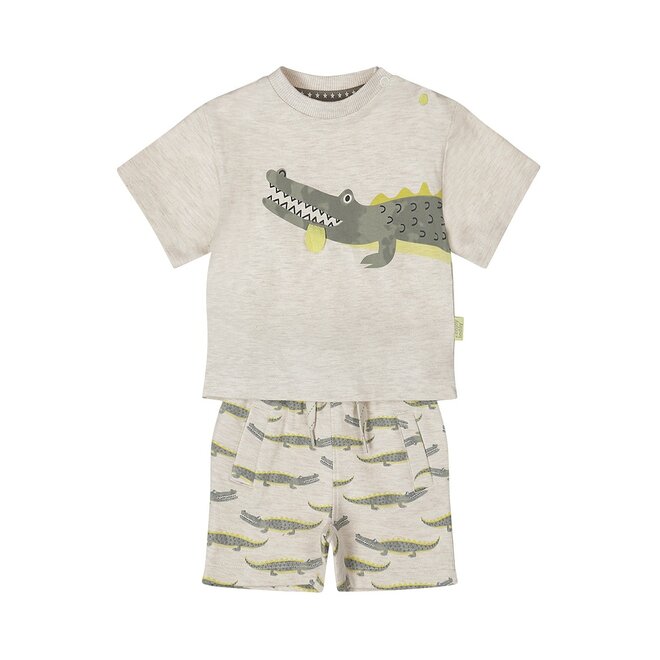 Dirkje jongens baby set T-shirt shorts off white gemêleerd