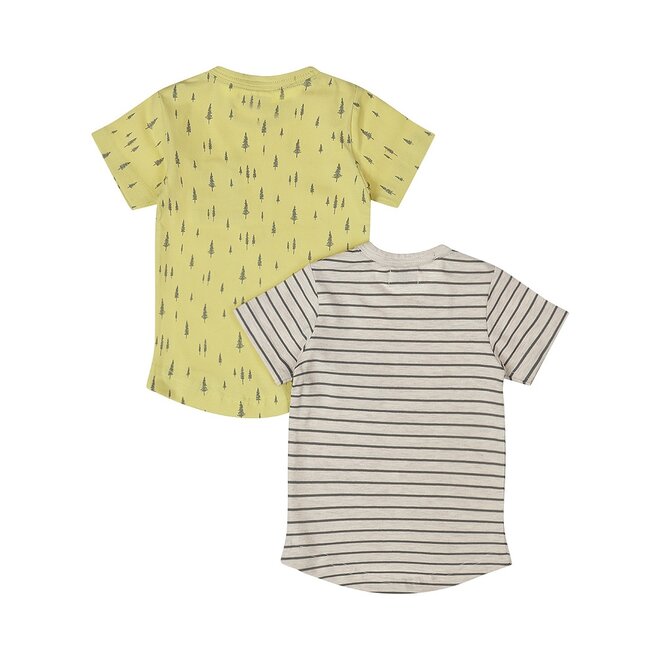 Dirkje jongens set T-shirts lichtgeel off white gestreept